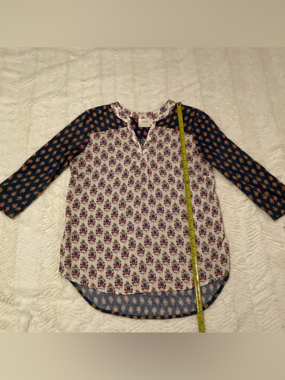 Anthropologie Maeve Floral Damask Print Top Size Extra Small Cream Blue Boho XS